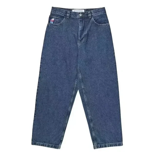 Jean Baggy Taille Haute pour Homme, Pantalon Gothique, Hip Hop, Dessin Animé, Broderie Graphique, Rétro, Bleu, Large, FJJK, Harajuku, Grand Garçon, Y2K