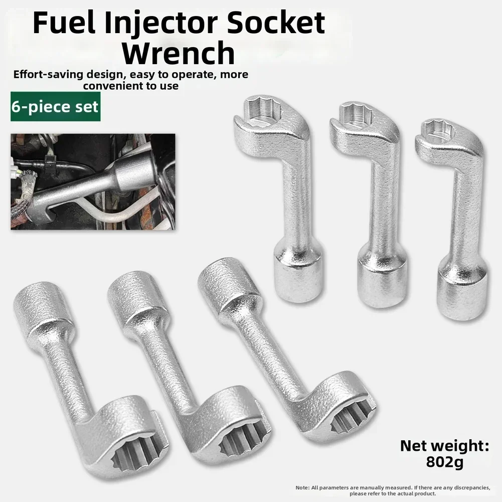 1/6pcs Diesel Injector Line Sockets Wrench 12-19mm L-Shaped Wrench Set Fuel Injector Removal Tool Spanner Socket For Cars