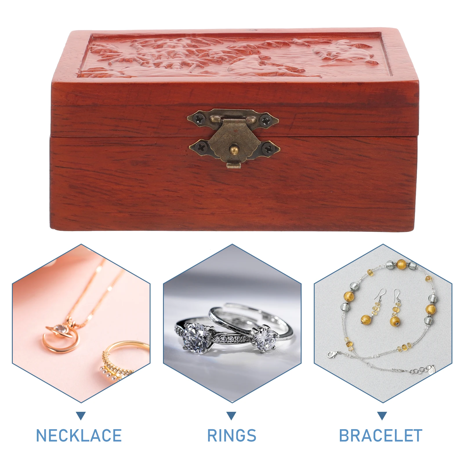 

Vintage Style Jewelry Wooden Storage Organizer For Earrings Rings Trinkets Desktop Portable Case Holder Home Bedroom