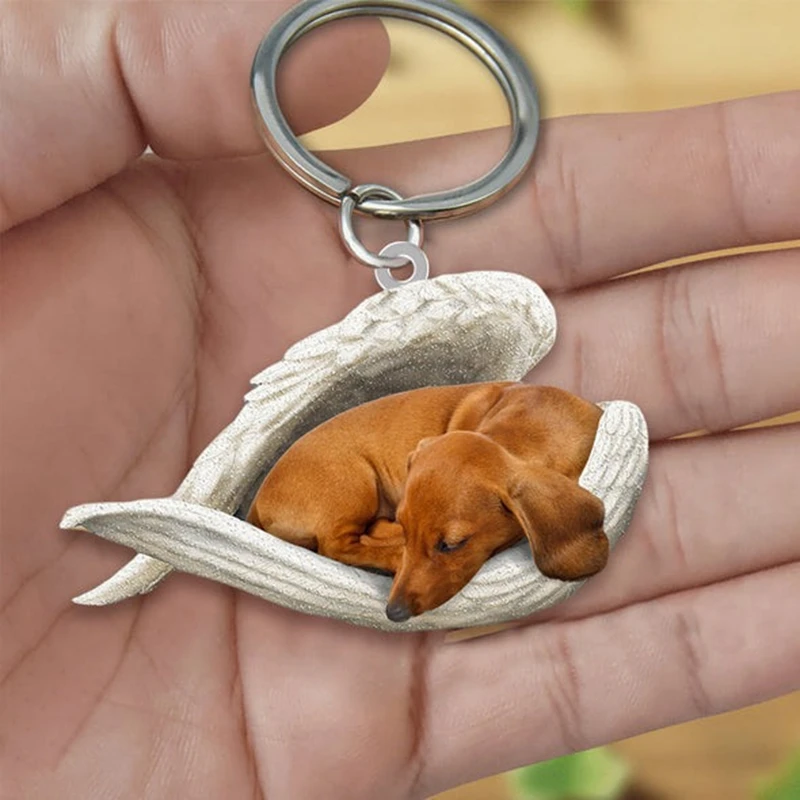 Acrylic Cute Dog Sleeping Angel Key Chains Animal Keychain For Women Girls Female Holder Car Key Kids Gift Drop Ship