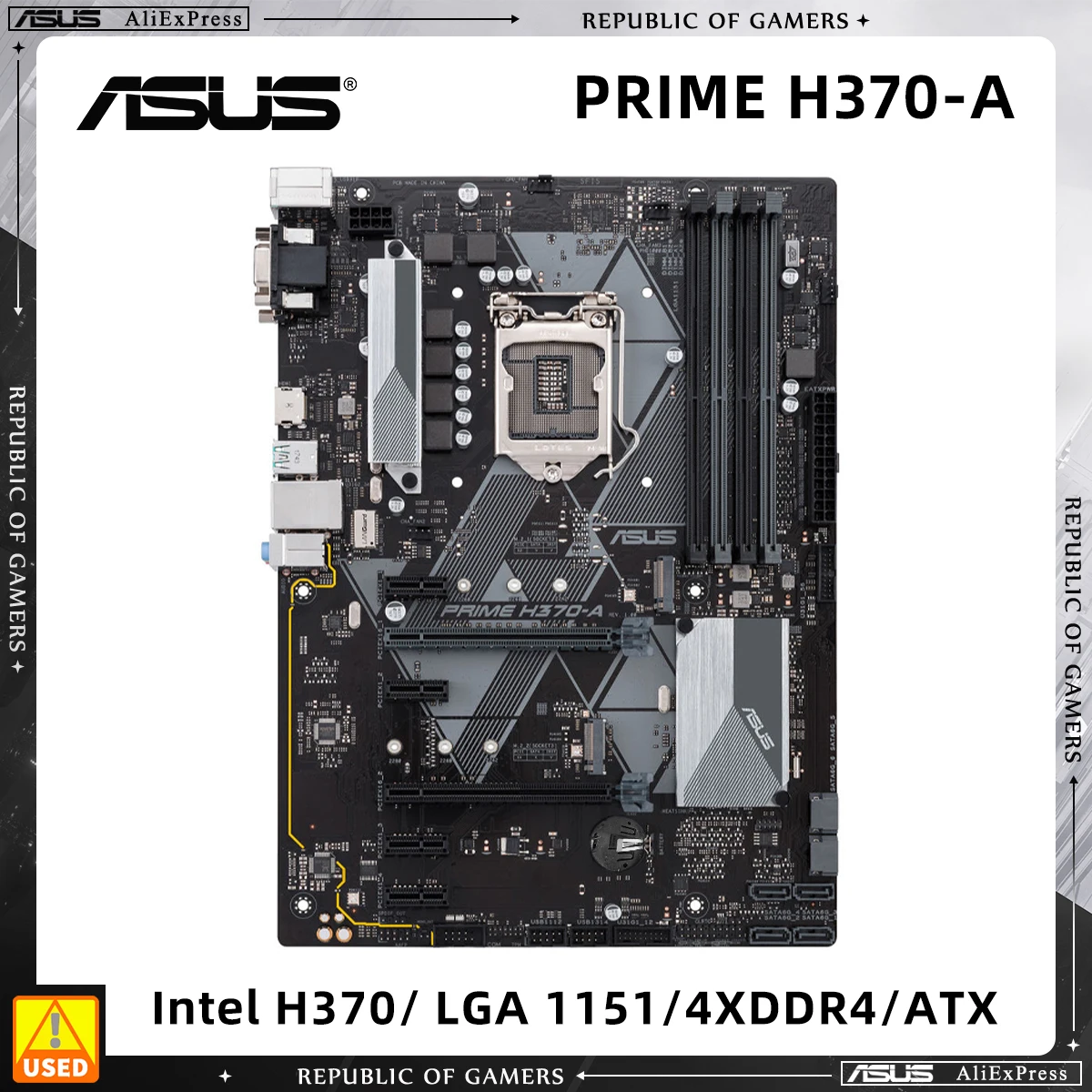 Used Motherboard, ASUS TUF H370-PRO GAMING, H370 Chipset, LGA 1151 Socket for 8th 9th Gen Core CPU, ATX Form Factor, 4 DDR4 Slot