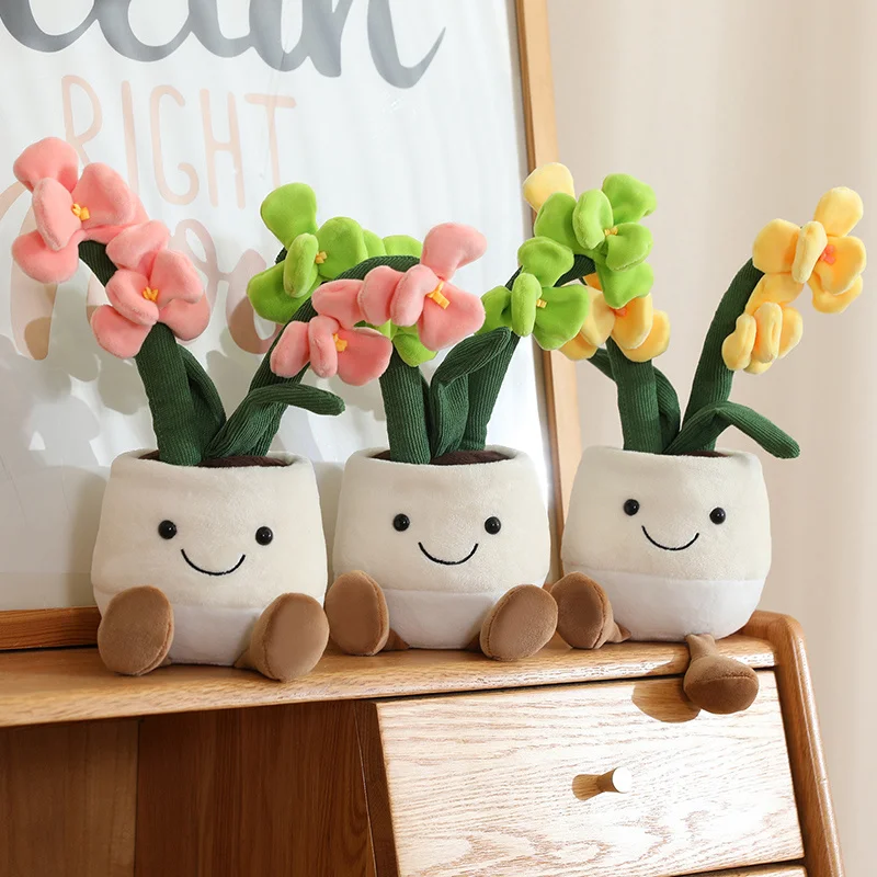 Plantes succulentes orchidées réalistes 35cm, jouets en peluche doux, décoration de maison, poupée créative, fleurs en pot, oreiller pour cadeau d'anniversaire