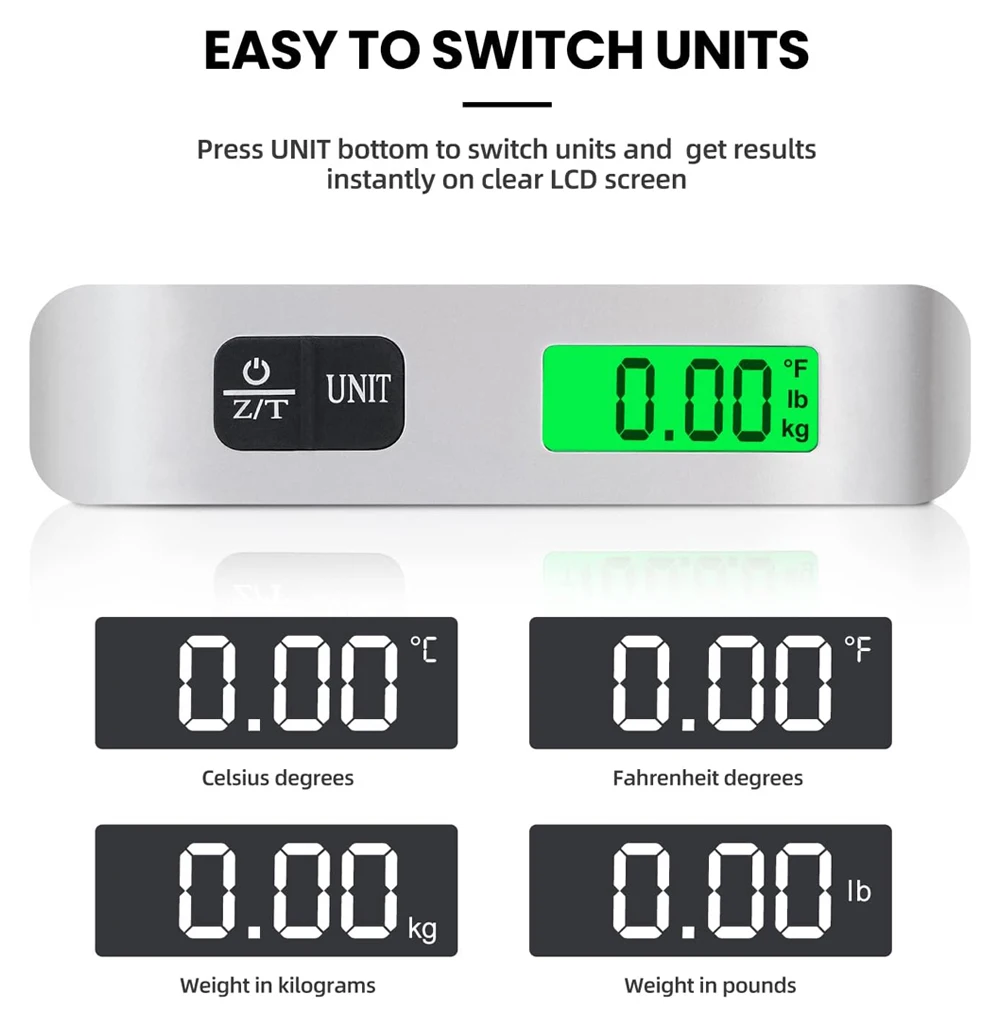 Imagem -03 - Balança de Bagagem Digital com Display Lcd Pendurado Balança de Bagagem Mala Portátil Pesando Escala de Peso de Viagem 110lb 50kg