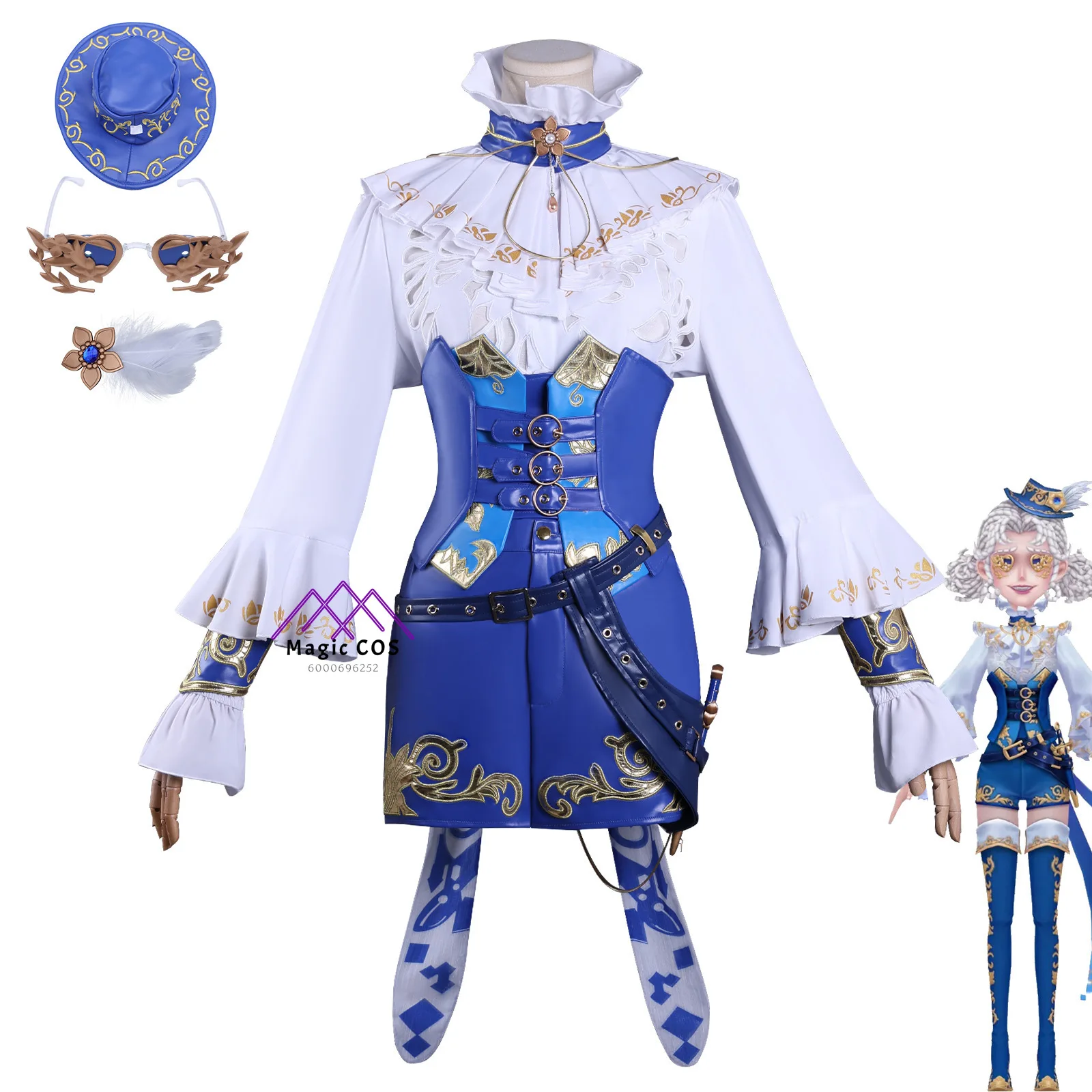 

Top Game Identity V Cosplay Costume Anime Lilibelle Nebb Role Playing Blue Uniform Outfit for Women Comic Con Halloween Party