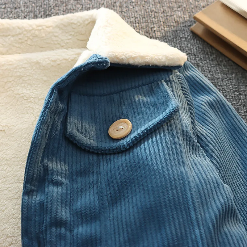 Unisex Winter-Wärmemantel für Kleinkinder Retro Cordstoff Flauschig Sherpa-Gefüttert Fleecekragen Knopfverschluss Vorne Kinderjacke – Detail 8