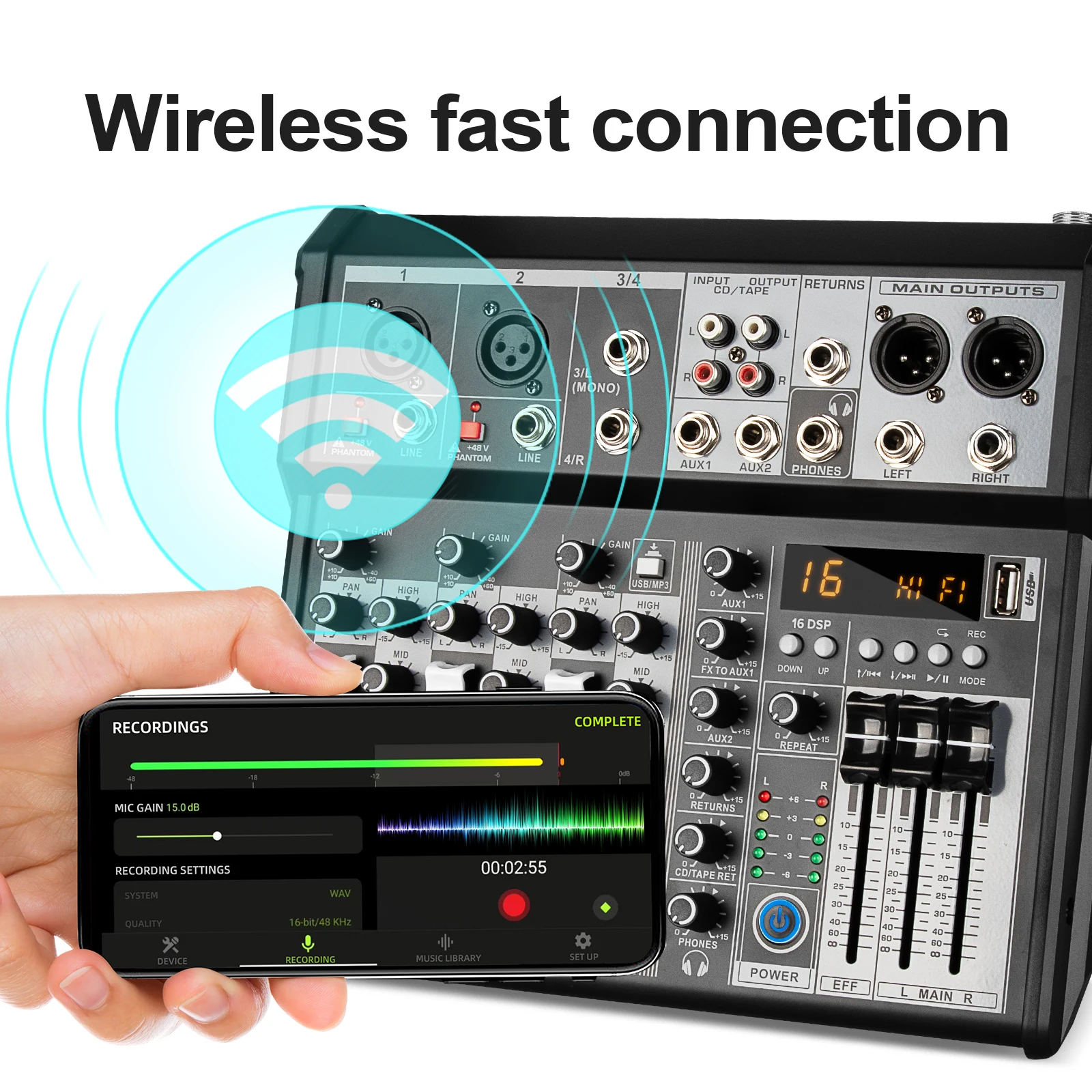 Digital 4-Channel Audio Mixer Mixing Console Built-in 48V Phantom Power With BT Function Professional Audio System