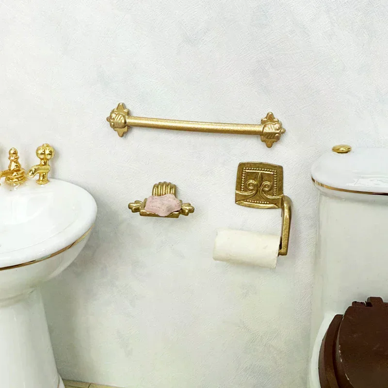 1/12 Puppenhaus Miniatur Papier Handtuch Rack Seife Rack Handtuch Rack Set Modell Möbel Zubehör Für Puppe Haus Dekor Kinder Spielzeug Geschenk