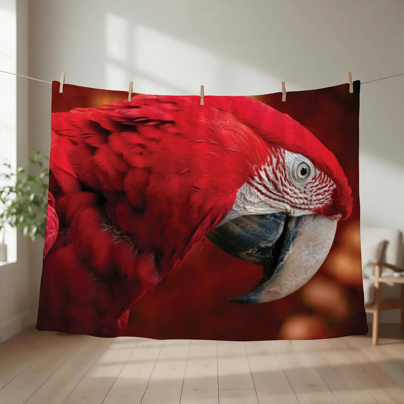 Beautiful Red Macaw Ara Throw Blanket couch cozy soft plush fuzzy picnic outdoor blanket