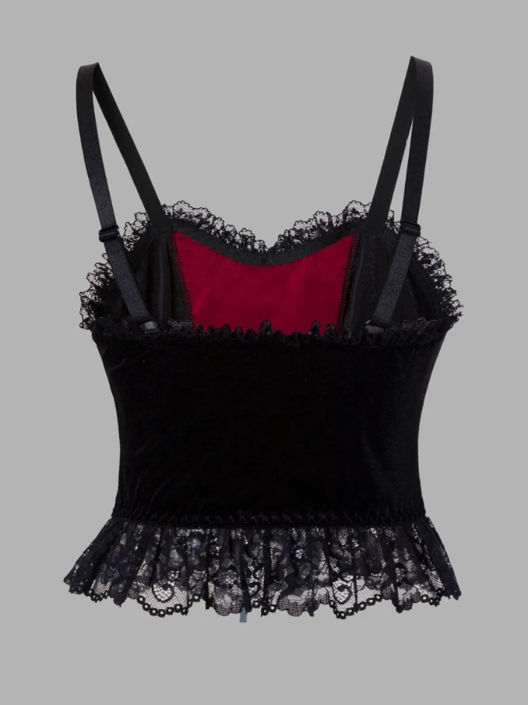 AltGoth Mall Gothic Dark Velvet Camisole Women Halloween Vintage Streetwear Lace Patchwork Bandage Corset Crop Tank Tops Female
