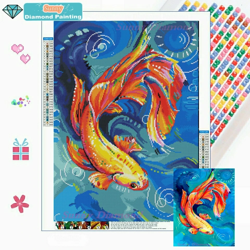 DIY Diamond Art Painting Crystal Kits New 2022 Rhinestones Siamese Fighting Fish 5D Full Round Drill Mosaic Cross Stitch Cuadro