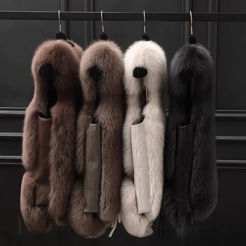 Feminino falso pele de raposa colete casacos sólidos jaquetas emendadas decote em v sem mangas único breasted grosso pele quente casual 2025 outono inverno