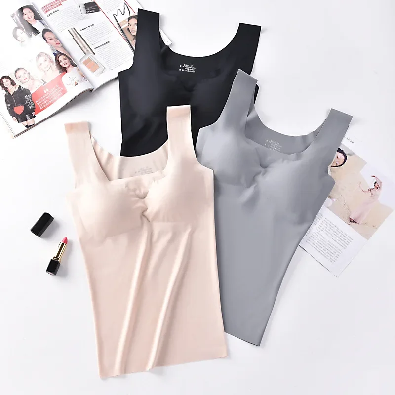 Ice Silk Tank Top Wireless Paded Lingerie Push Up Seamless Padded Vest Crop Top Tee Camisole Feminino Comfortable Sleep Cami