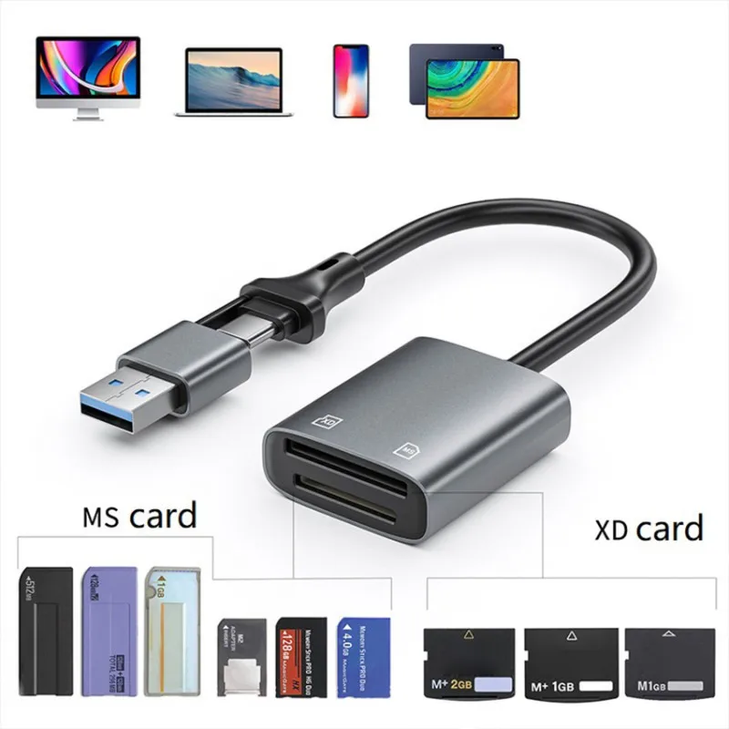 For Smartphones Tablets For Memory Sticks 2 In 1 Multi-Function Dual-Head USB Type-C Card Reader-A32R