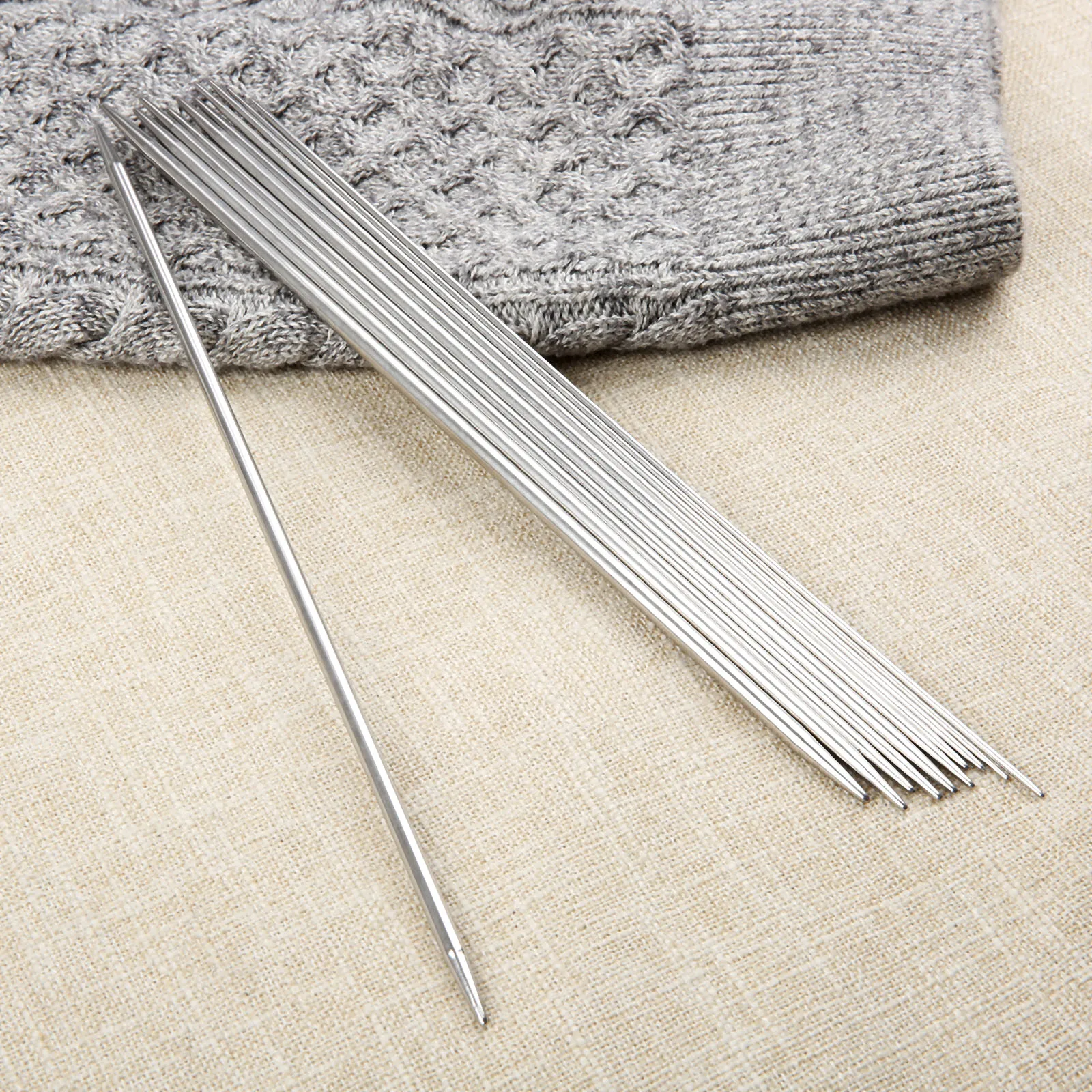 44pcs Knitting Needles Kit Stainless Steel 25cm/9.84inch 2-Pointed Knit Needles Silver 11sizes 1.5mm-5mm Dia Sewing Accessories