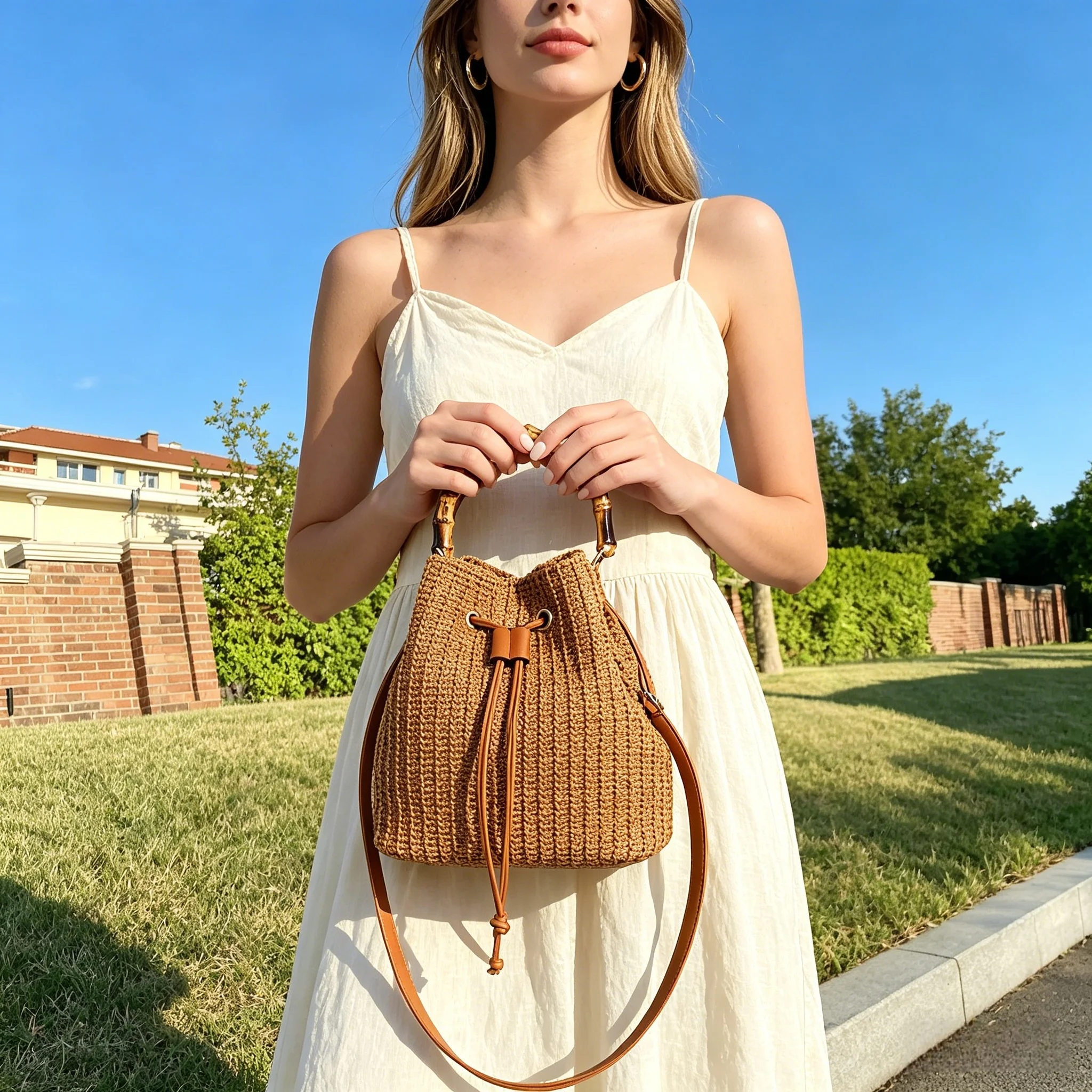 Fashion Casual Straw tote handBag for Women Adjustable Strap Shoulder bag Delicate Handle, Perfect for Summer Beach Vacation