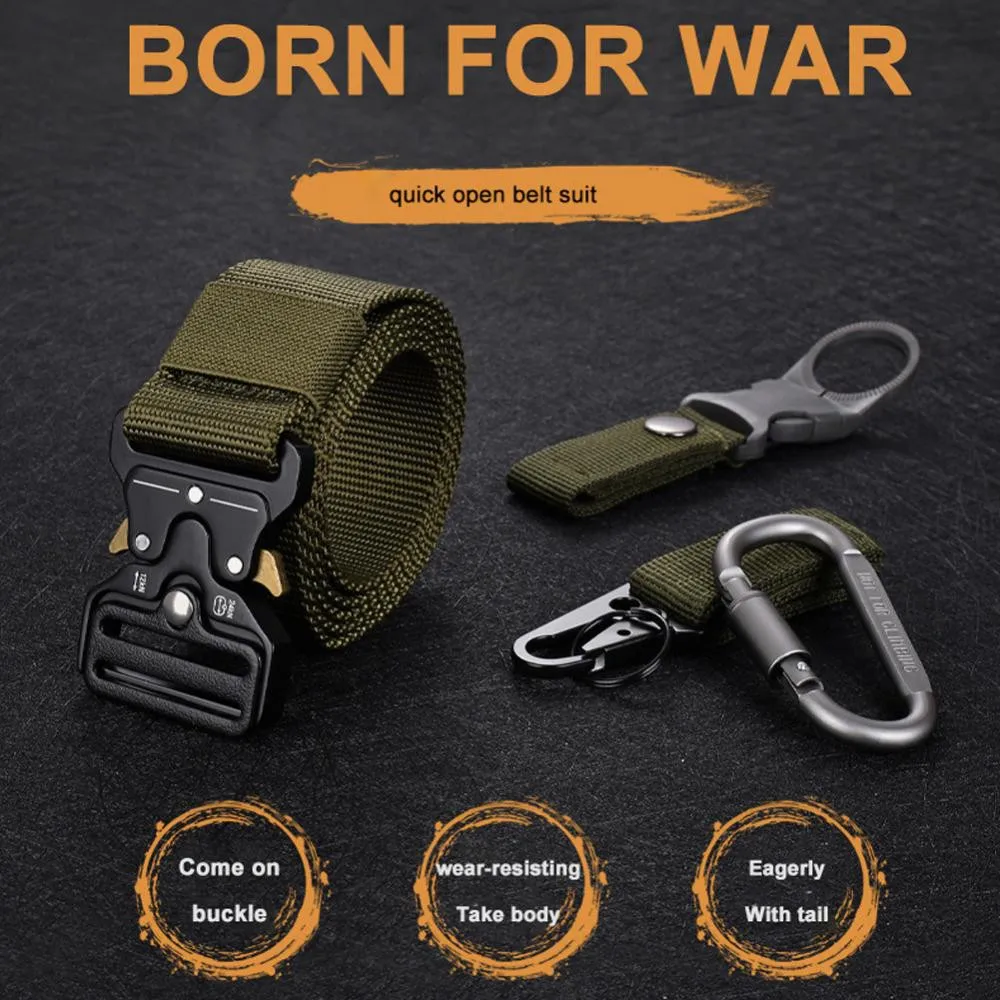 

4 Pcs Tactical Belt Set Carabiner Keychain Water Bottle Hanging Outdoor Training Hunting Hiking Quick Release Belt Accessories