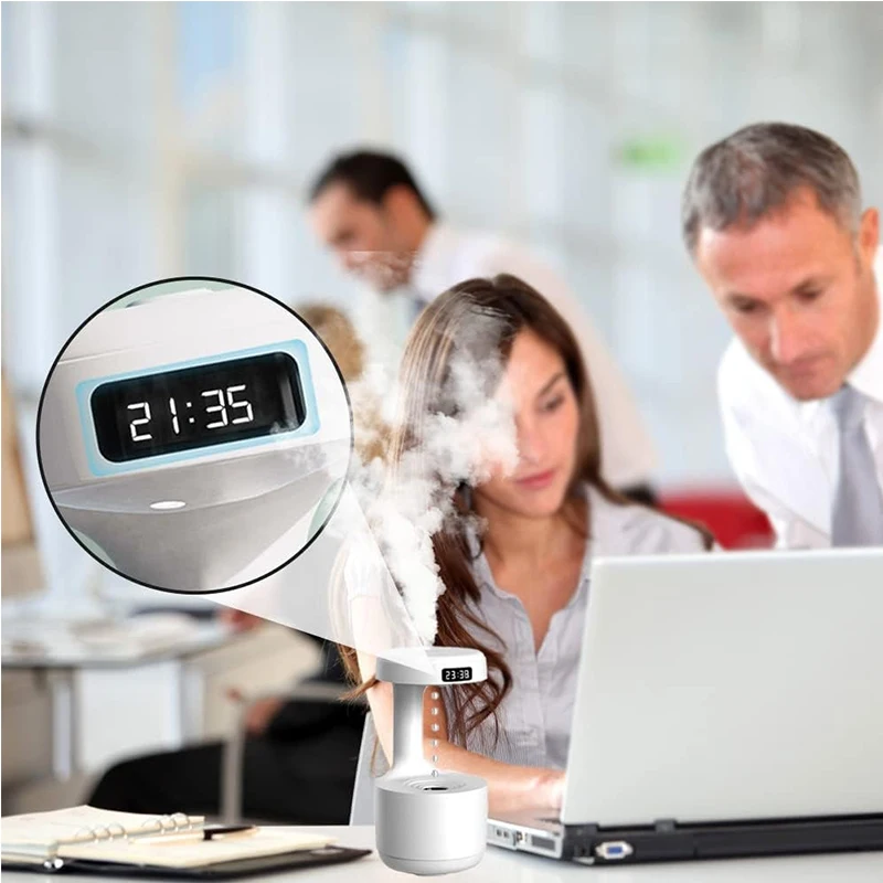 المحمولة بالموجات فوق الصوتية المضادة للجاذبية قطرة الماء المرطب الإبداعية قطرة الماء ارتجاعي LED عرض الوقت المرطب المنزلية