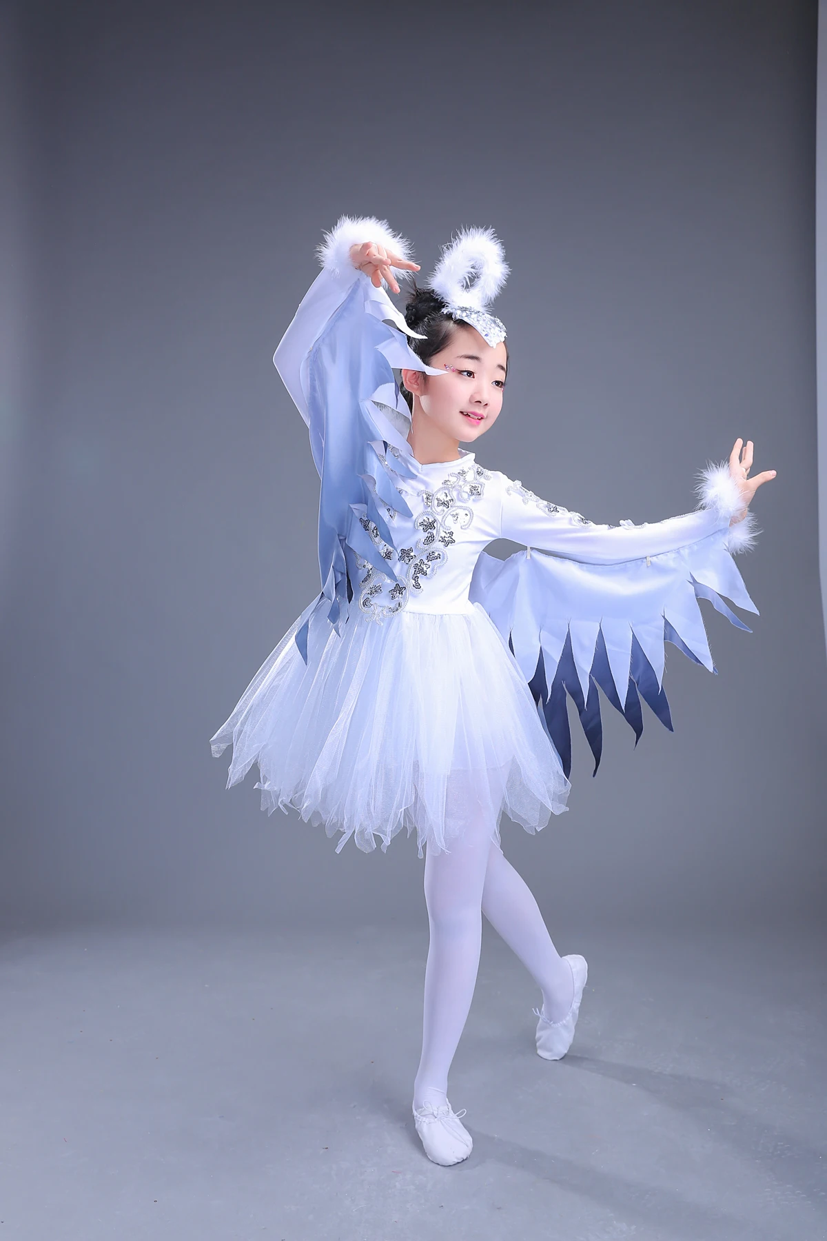 Bambini lark animal costumes girl dove bird small lotus elegant wings peacock dance performance costumes costumi di danza