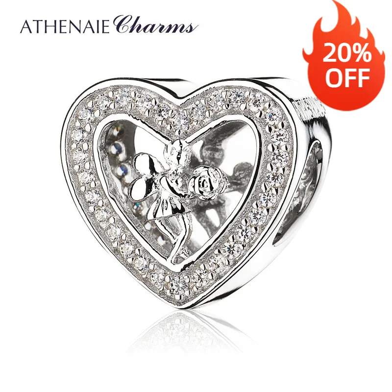 

ATHENAIE 925 Sterling Silver Pave Clear CZ Angel Rose Heart Charms Fit Bracelets Jewelry Gift