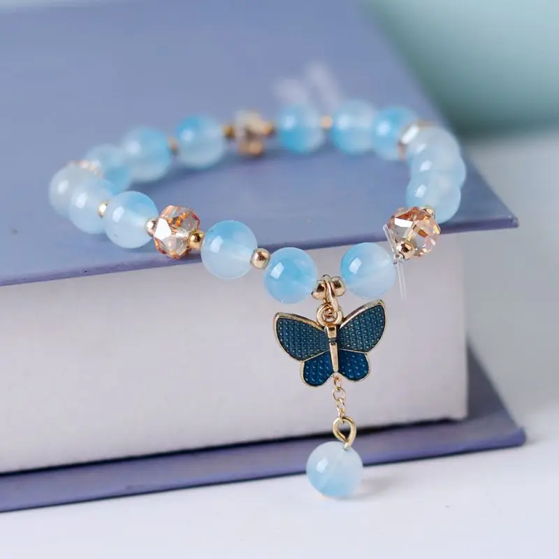 Unique Butterfly Bracelet for Women Fine Jewelry with Floral Tassels and Crystal Beads Attention-Getting Colorful Girl Accessory