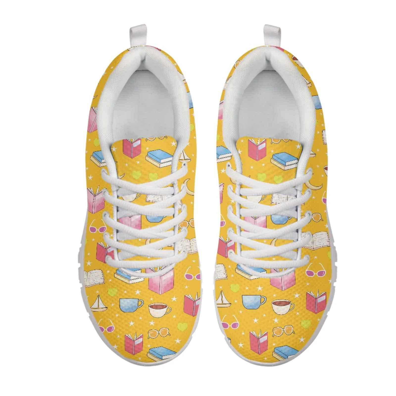 Coloranimal Book Coffee Print Women Running Shoes, Comfort Lace up Mesh Trainers for Walking Climbing 2026 Fashion Soft Sneakers