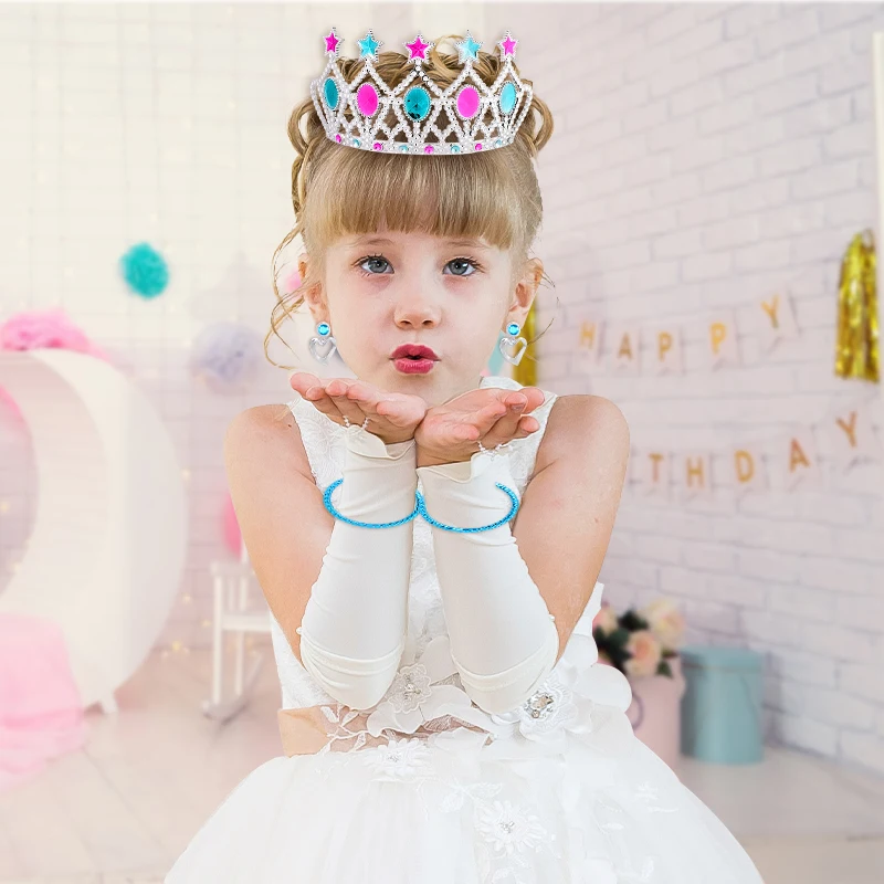 48Pcs Princess Pretend Jewelry Toy Kit Crowns Necklaces Wands Earring Bracelets Cosplay Girls Favor Party Dress Up Gift for Kids