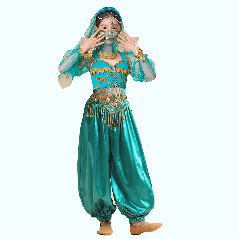 

New Belly Dance Set Children's Stage Performance Costume Cosplay Princess Long Sleeved Suit Girl's Halloween Outfit Holiday Wear