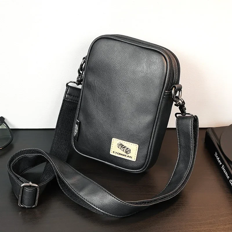 Men\'s Cross Shoulder Bag Small Crossbody Bags for Man 2024 Leather Fashion Sling Messenger Mobile Phone Bags Mini Male Handbag