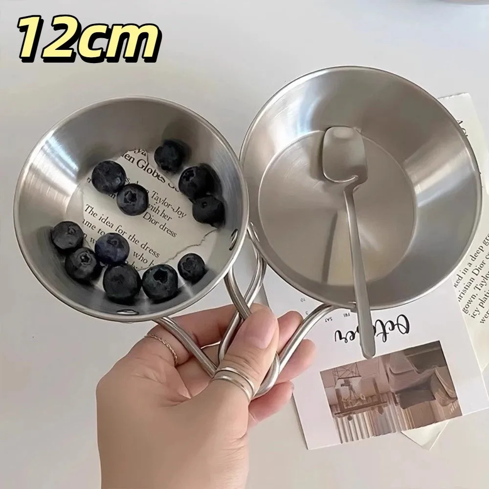 12cm Stainless Steel Spice Bowl Durable Multi-purpose Food Sauce Bowl Korean-Style with Handle Round Rice Wine Bowl Fruit Salad