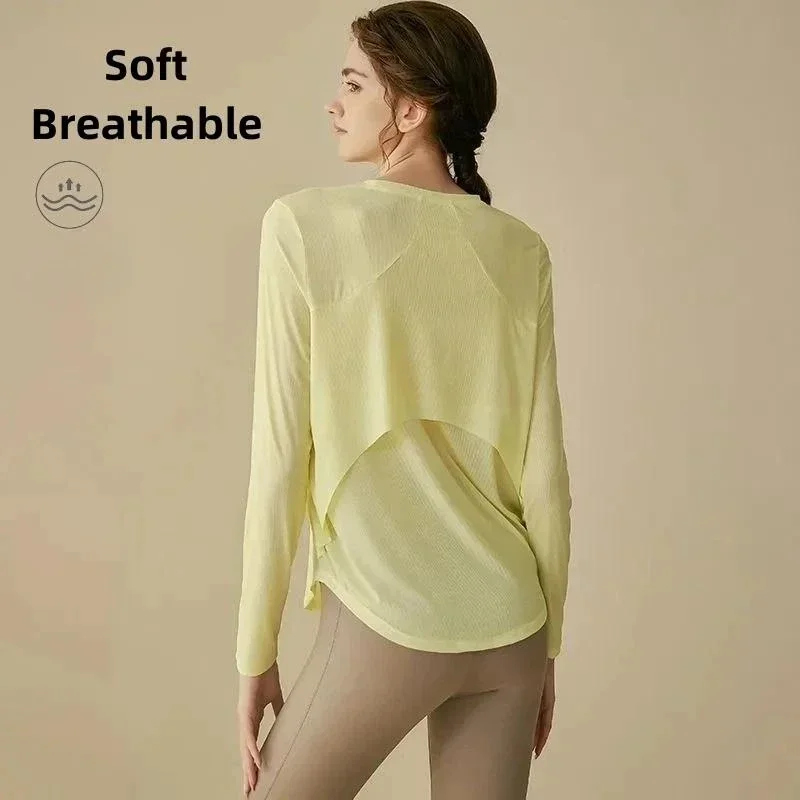 

Gym Yoga Outdoor Sports Top T-shirt Women Running Loose Slim Quick Dry Training Long Sleeve Thin Blouse Fitness Breathable Soft