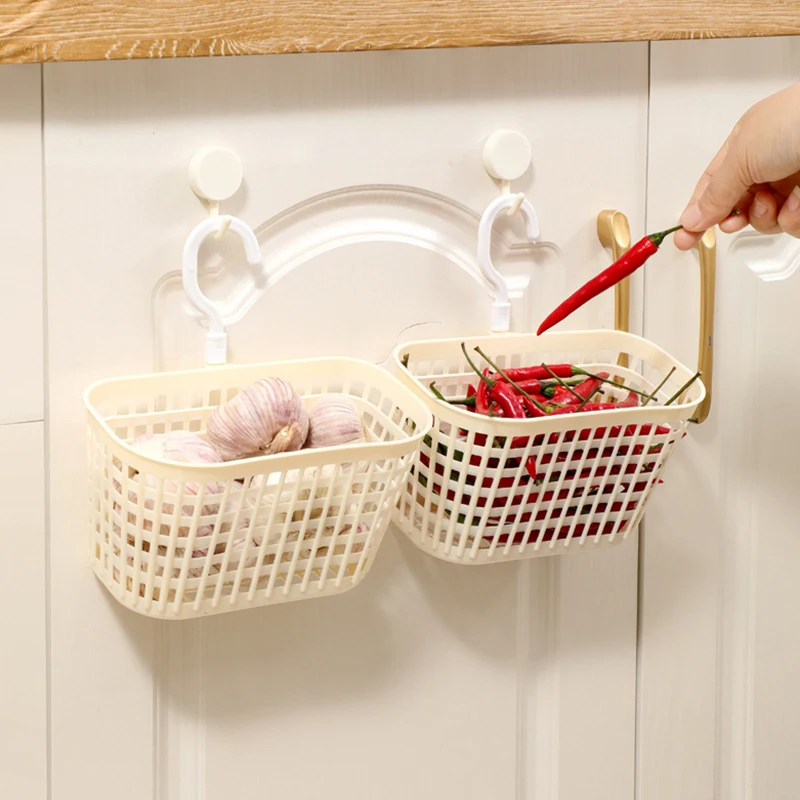 1pcs Multifunctional Home Storage Plastic Onion Ginger Garlic Basket Wall Mounted Hanging Kitchen Vegetable Seasonings Container