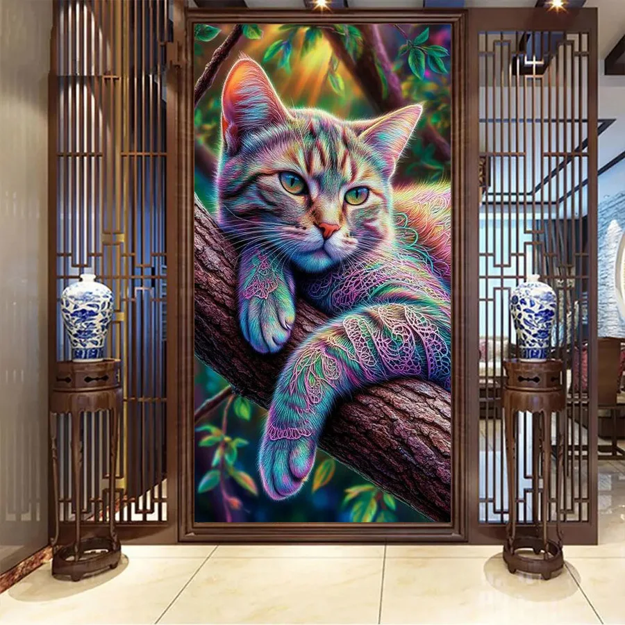 

Diy алмазная живопись новая коллекция красочный кот полная квадратная круглая дрель большой размер животное мозаика вышивка картина Настенный декор