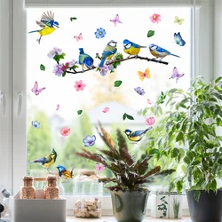 Autocollants de fenêtre d'oiseaux en vinyle, fleurs de printemps, décalcomanies murales en verre pour la maison, salle de bain, décoration de chambre d'enfants, affiches d'une pièce