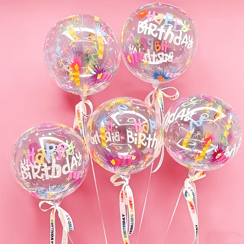 5/10 Bunte Happy Birthday Bobo-Ballons, klare, runde, transparente Bubble-Ballons in verschiedenen Farben für Hochzeits- und Geburtstagsfeier-Dekoration – Detail 1