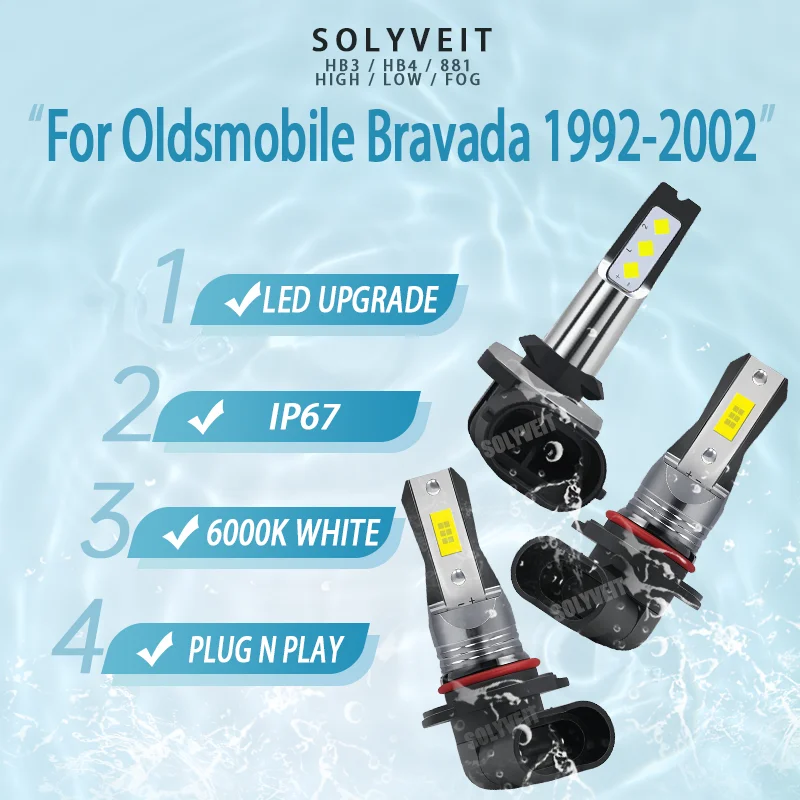 

LED High Low Fog Kit HB3 HB4 881 6000k White 200% Brighter For Oldsmobile Bravada 1992 1993 1994 1995 1996 1997 1998 1999-2002