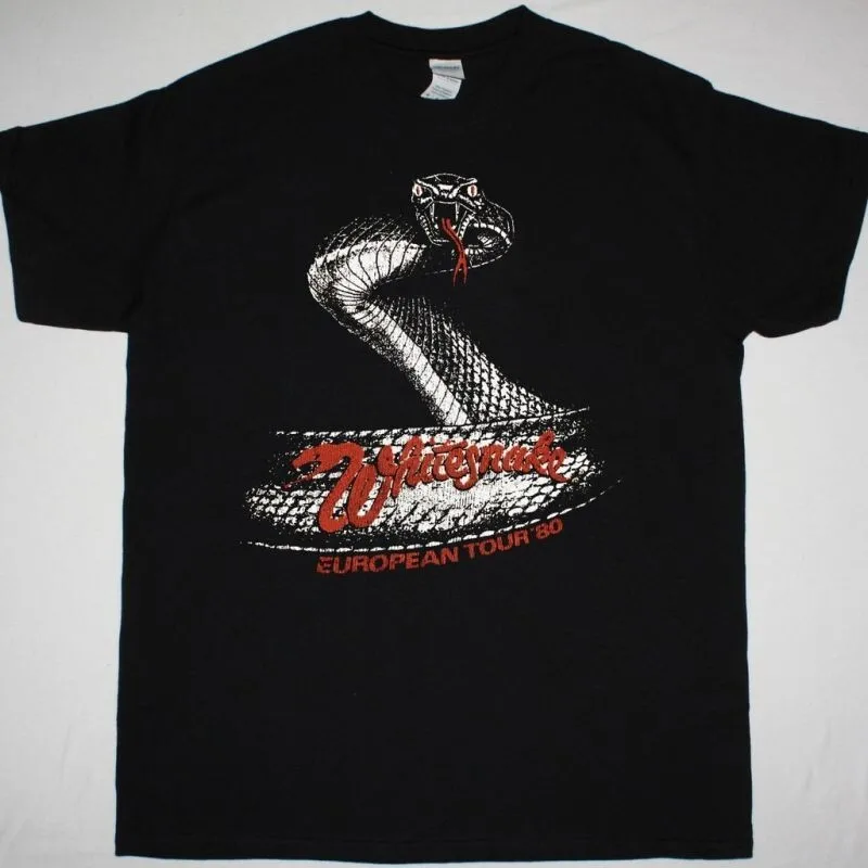 WHITESNAKE EUROPEAN TOUR 1980, черная футболка из плотного хлопка для мужчин CS266