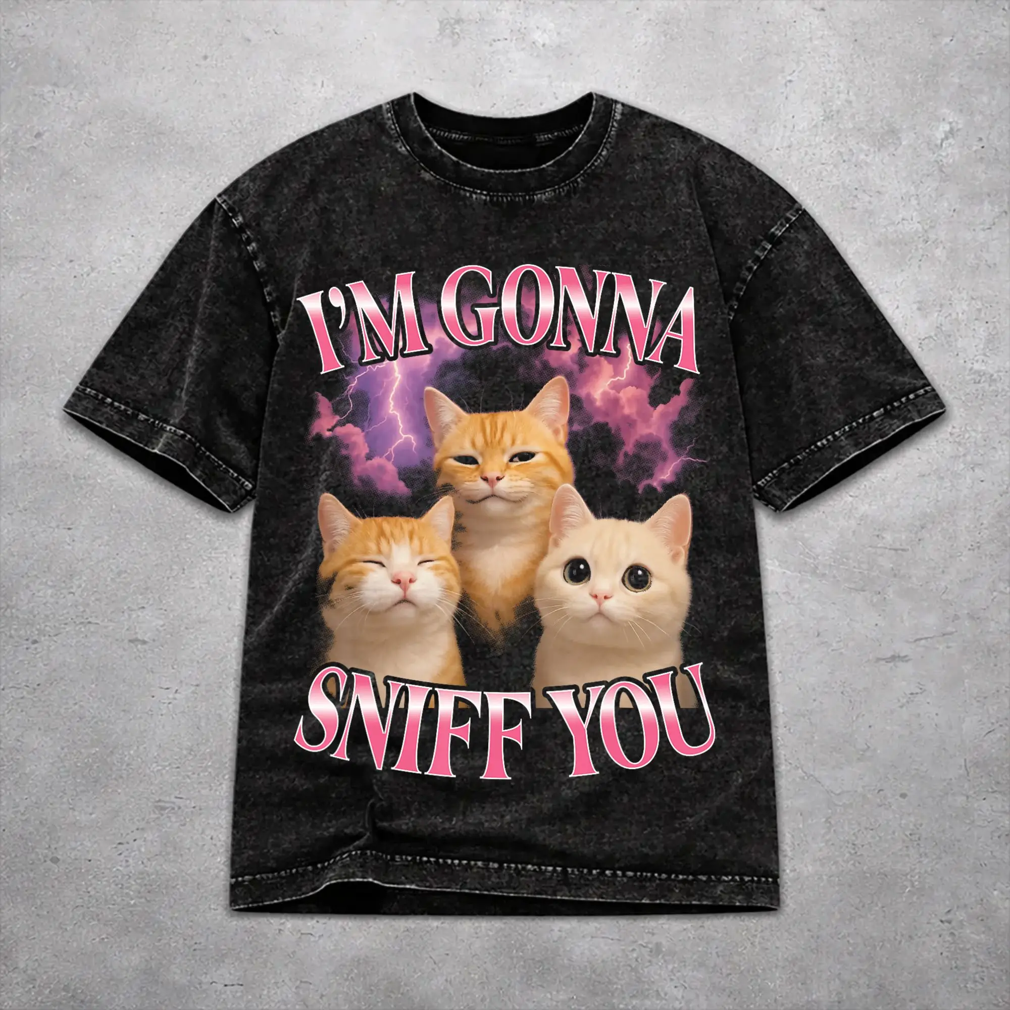 Oversize I'm Gonna Sniff You Funny Cat  Outfit T Shirt for Men Women  Washed Cotton Tee Shirt Clothes