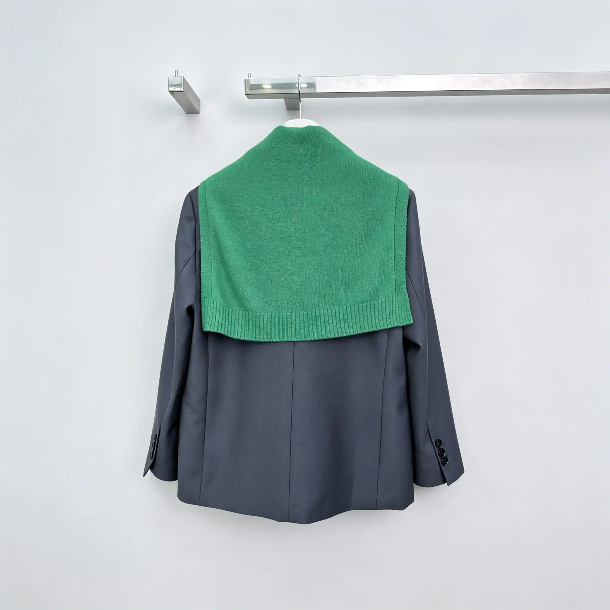 Ladies Double Breasted Suit Jacket Removable Knit Collar Oversized Blazer Coat