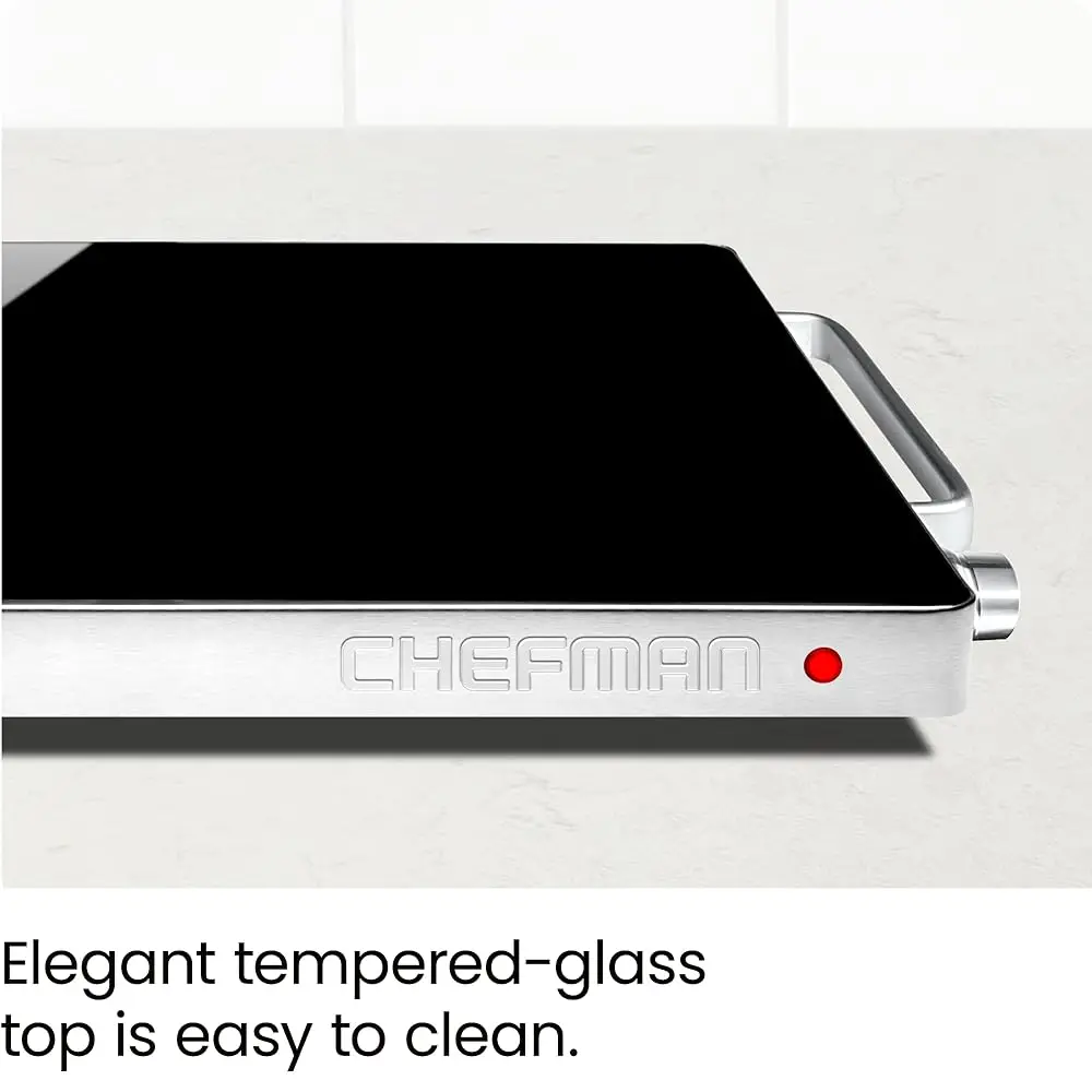 Compact Glasstop Warming Tray With Adjustable Temperature Control Perfect For Buffets, Restaurants, Parties, Events, Home