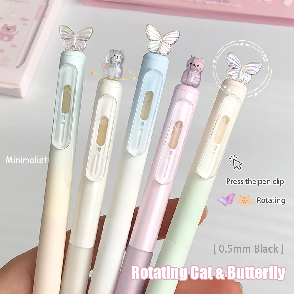 

4 упаковки минималистичных гелевых ручек с кошками, 0,5 мм, креативная вращающаяся быстросохнущая ручка IG Style, ручки-бабочки с забавными кошками