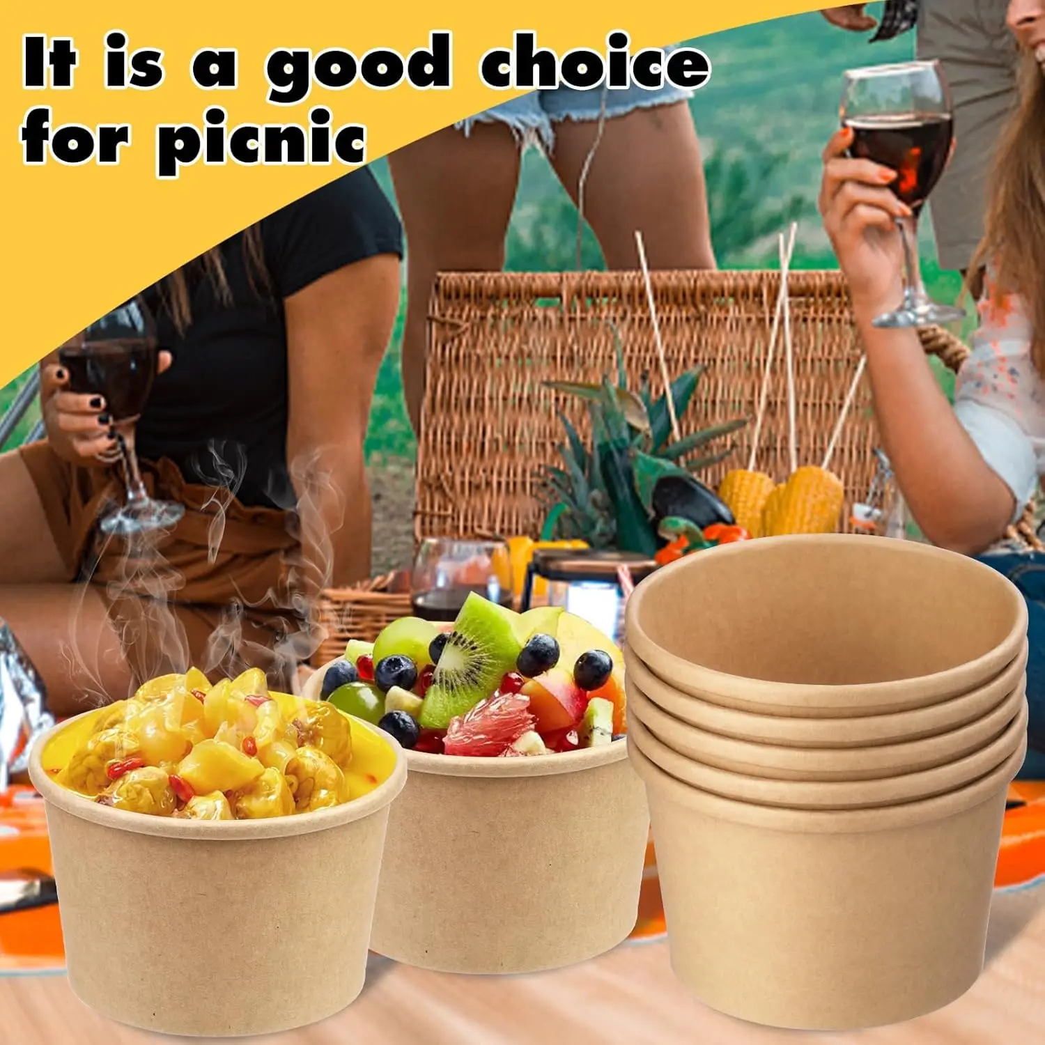 75 Pack Disposable Soup Cups, 8 oz Paper Ice Cream Cups, Disposable Paper Food Containers with Vented Lid, Snack Bowls f