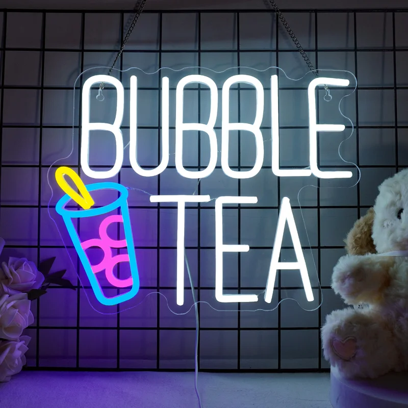 Bubble Tea LED Neon Signs Milk Boba Tea LED Lights Room Decoration Business Cafe Dessert Shop Bar Club Party Wall Light Up Sign