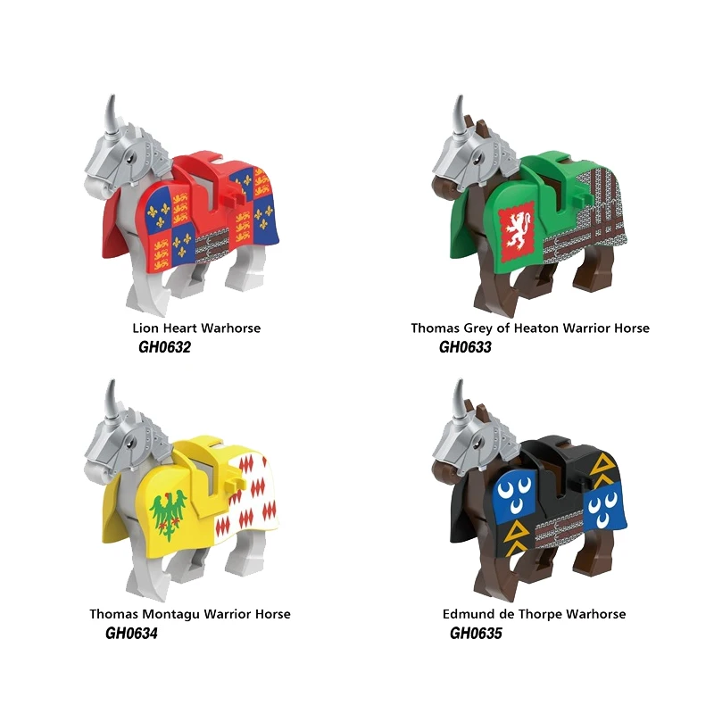 Medieval MOC War Horse Building Blocks Wolf Knight Figure Mount Wild Animal Fox Giraffe Sparrow Crow Panda Model Brick Toy K055