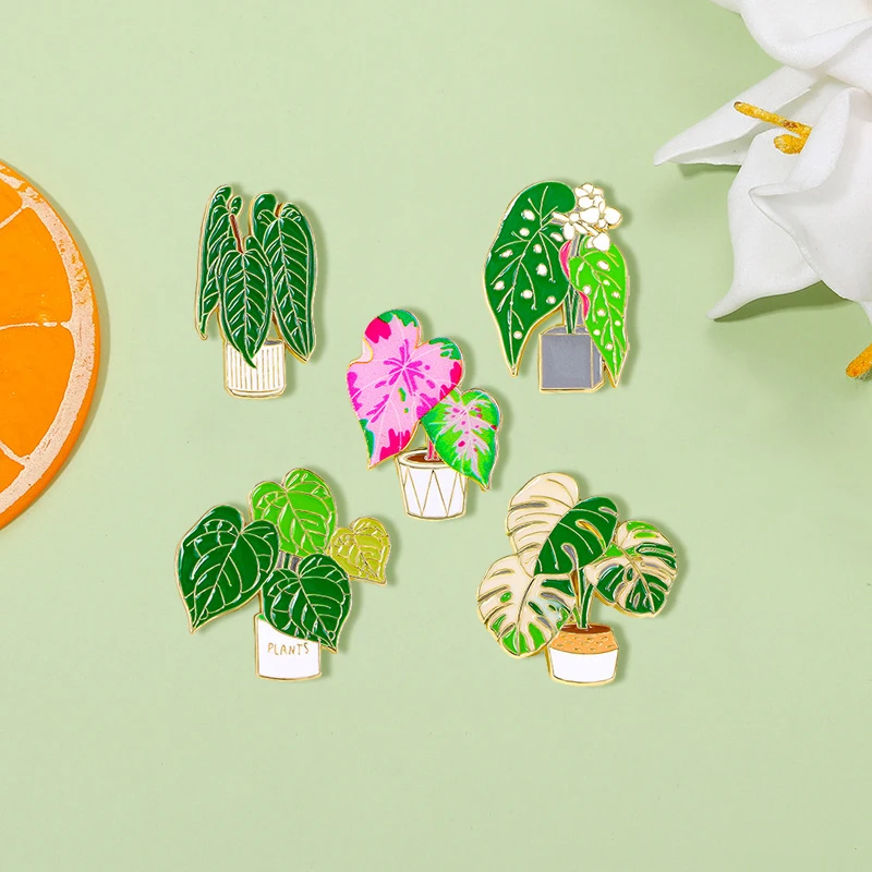 Green Lucky Bamboo Potted Enamel Pins Creative Cartoon Plant Metal Brooch Badge Trendy Cute Lapel Jewelry Gift For Family Friend