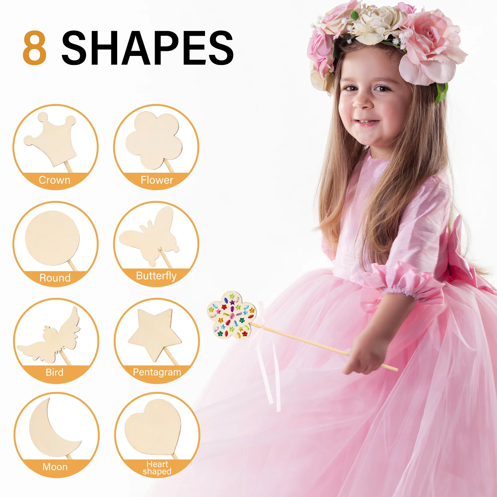 

1Set DIY Fairy Wands Kit Unpainted Wooden Sticks for Children Handmade Craft Activity Kids Stage Performance Party Prop