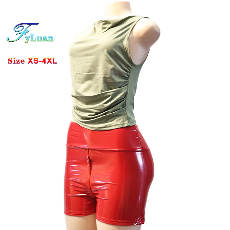 

Open Crotch Double Zipper Pole Dancing Costume,Shine PU Leather Women Hot Shorts, Nightclub Rave Shorts,Festival Party Bottoms