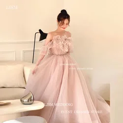 LISM Elegant Blush Pink Tulle A-Line Evening Dresses Korea Photo Shoot Off The Shoulder Wedding Party Formal Occasion Dress