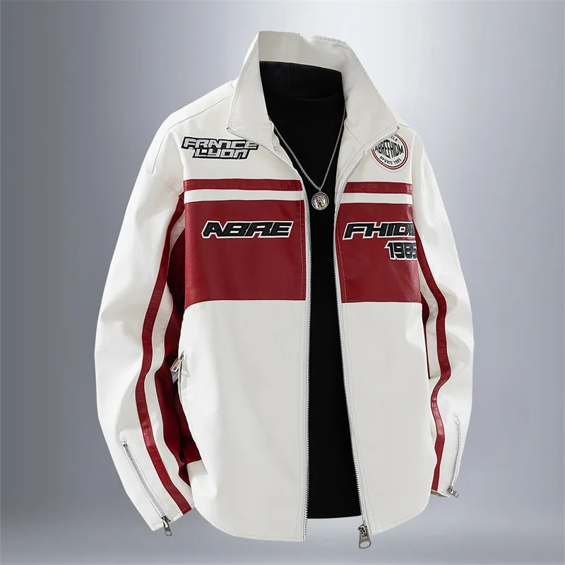 

Autumn Men's Motorcycle Uniform Leather Jacket Versatile Stand-Up Collar Fashionable Comfortable Biker Coat for Men