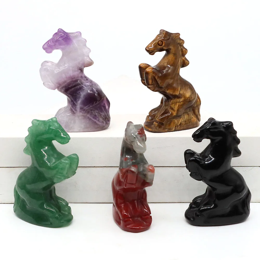 

2.0" Natural Crystal Stones Galloping Horse Statue Reiki Healing Gemstone Carved Animal Figurine Ornament Home Decoration Gifts