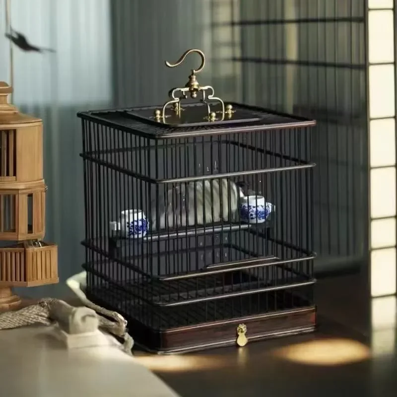 Premium Red Sandalwood Bird Cage with Drawer Square Design Natural Wood Branch Perch for Small Parrots Canaries Home Decor